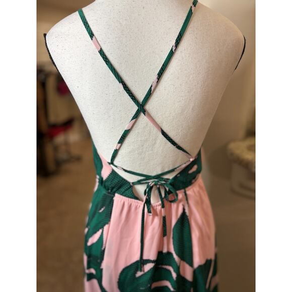 Express Palm Leaf Print Maxi Dress Pink/Green Size 6 - Picture 8 of 9